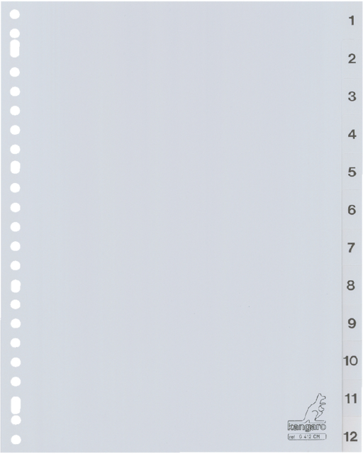 Intercalaire Kangaro G412CM A4 23 perforations numéro 1-12 PP gris