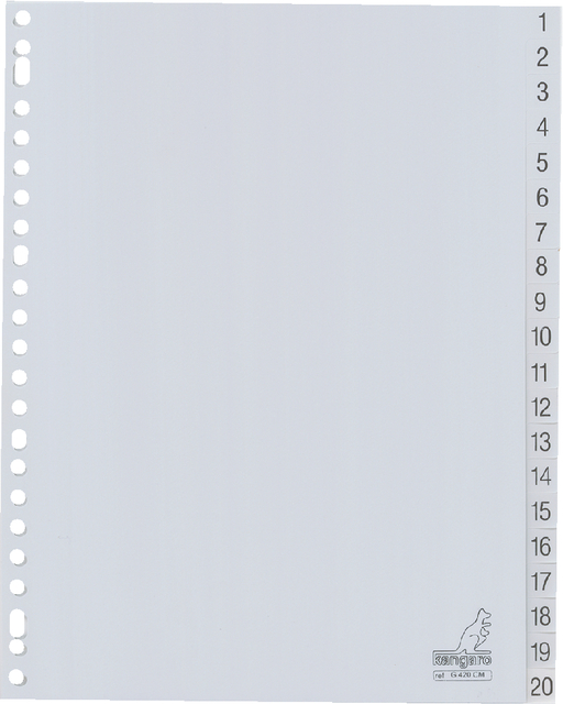 Intercalaire Kangaro G420CM A4 23 perforations numéro 1-20 PP gris