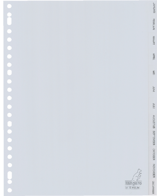 Intercalaire Kangaro G412JM A4 23 perforations 12 onglets mois PP gris