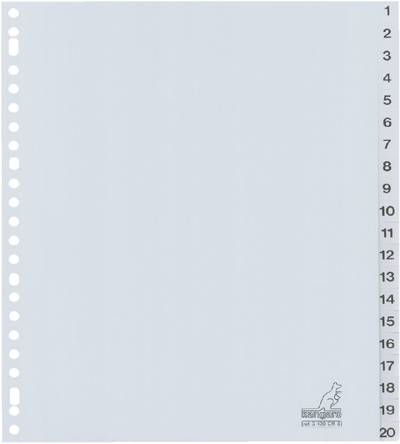 Intercalaire Kangaro G420CM-B A4 23 perforations numéro 1-20 Large PP