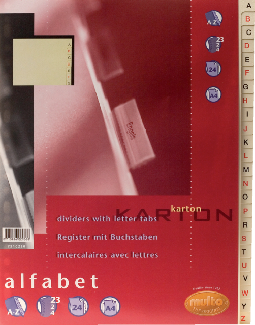 Intercalaire Multo A4 23 perforations 24 onglets A-Z carton chamois
