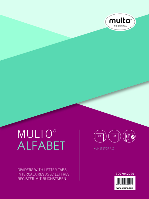 Intercalaire Multo A4 23 perforations 20 onglets A-Z gris