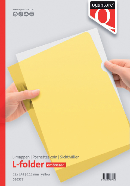 Pochette modèle L Quantore A4 PP 0.12mm grainé jaune 25 pièces