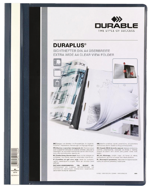Chemise à lamelle Durable Duraplus A4 bleu foncé