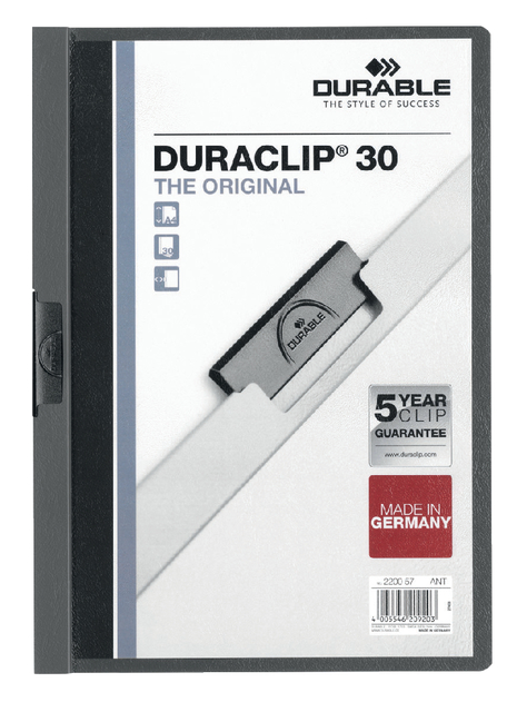 Chemise à clip Durable Duraclip A4 3mm 30 feuilles anthracite/gris