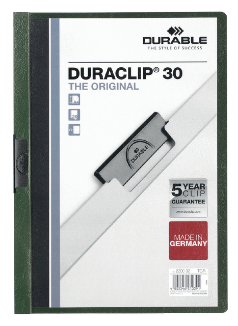 Chemise à clip Durable Duraclip A4 3mm 30 feuilles vert foncé