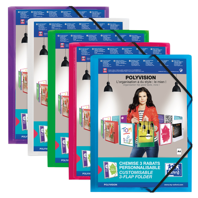 Chemise à élastique Oxford Polyvision A4 pochette d'insertion 3 rabats PP assorti