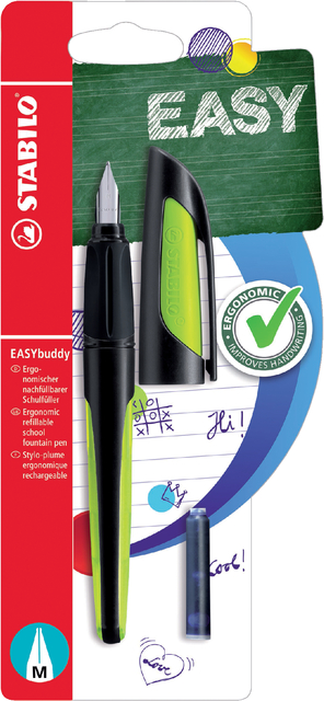 Stylo plume STABILO EASYbuddy droitier M noir/lime blister 1 pièce