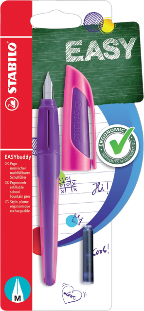 Vulpen STABILO Easybuddy rechtshandig M paars/magenta blister à 1 stuk