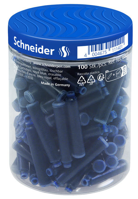 Cartouches d’encre Schneider DIN bleu roi pot 100 pièces