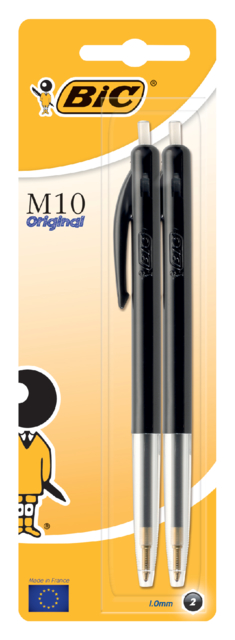 Stylo bille BIC M10 Medium noir blister 2 pièces