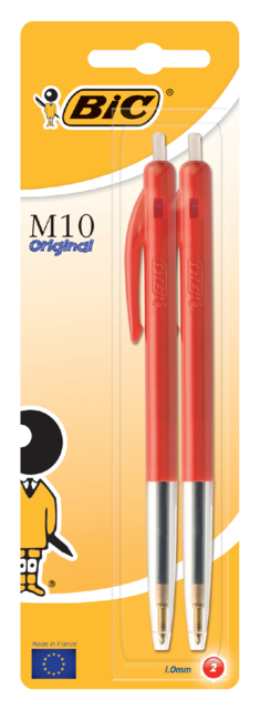 Stylo bille BIC M10 Medium rouge blister 2 pièces