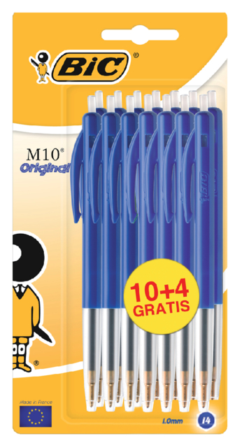 Stylo bille BIC M10 Medium bleu blister 10+4 gratuits