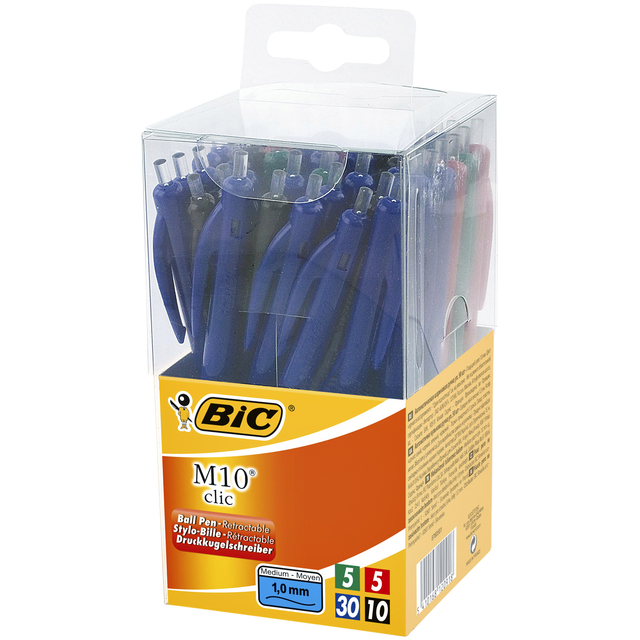 Stylo bille BIC M10 Medium assorti  boîte transparente