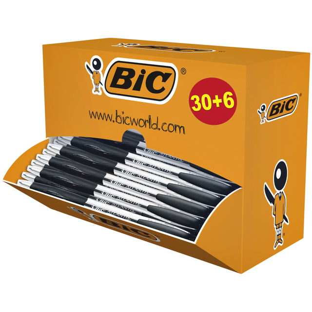 Stylo bille BIC Atlantis Classic Grip Clic Medium noir lot économique 30+6 gratuits