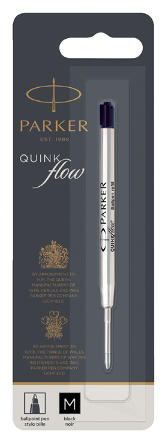 Recharge stylo bille Parker Quinkflow Medium noir blister 1 pièce