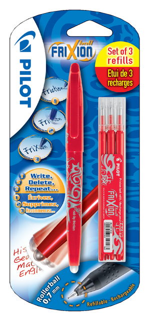 Roller PILOT FriXion Medium rouge blister + 3 recharges rouge