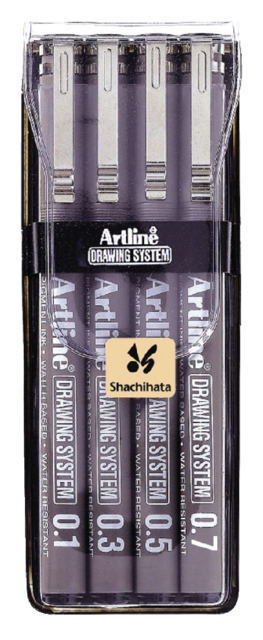 Fineliner Artline technisch etui met 0.1-0.3-0.5-0.7mm zwart