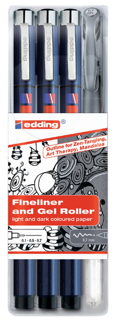 Feutre edding 1800/2185/4S Tangle assorti étui 4 pièces
