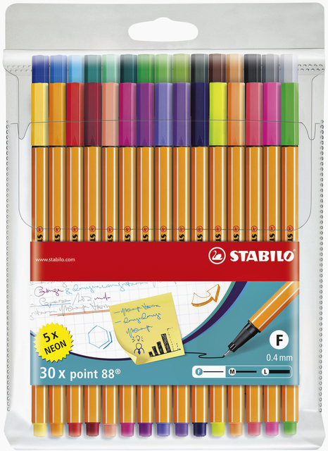 Fineliner STABILO point 88/30 Fin assorti étui 30 pièces