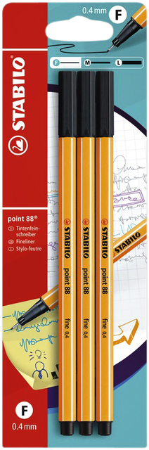 Fineliner STABILO Point 88 blister 3 pièces noir