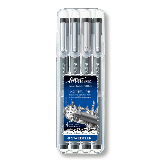 Fineliner Staedtler Pigment 308 noir étui de 4 pièces