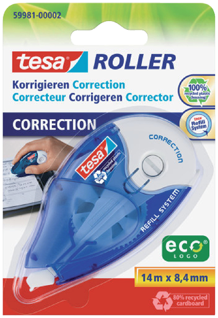 Correctietape tesa® ecoLogo® 8,4mmx14m navulbaar op blister