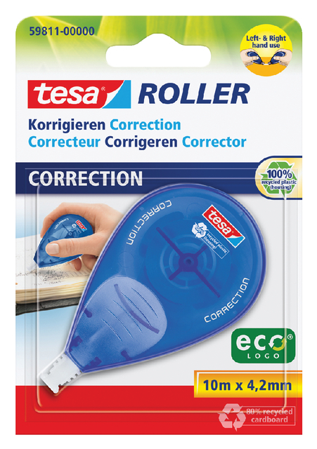 Correctietape tesa® ecoLogo® rechts & linkshandig 10mx4,2mm blister