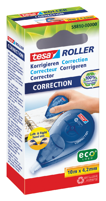 Correctietape tesa® ecoLogo® rechts & linkshandig  10mx4,2mm hangdoosje