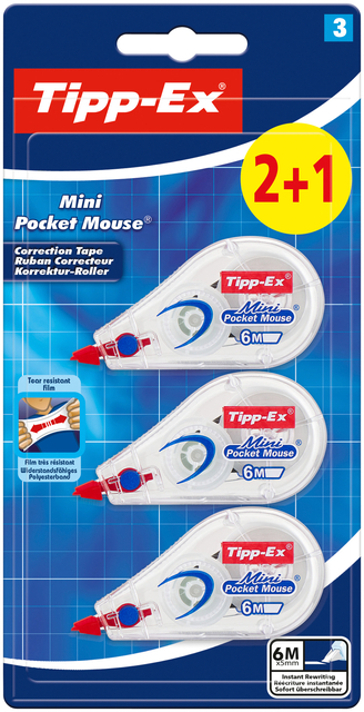 Correctietape Tipp-Ex mini pocket mouse 5mmx6m blister 2+1 gratis