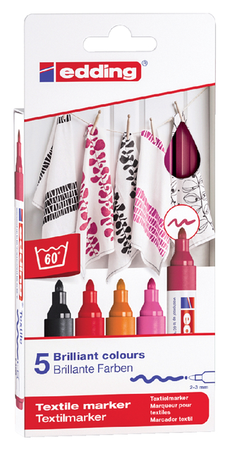 Marqueur Textile edding 4500 ogive 2-3mm couleurs chaudes assorti 5 pièces