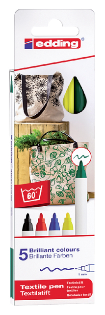 Feutre Textile edding 4600 ogive 1mm couleurs de base assorti 5 pièces
