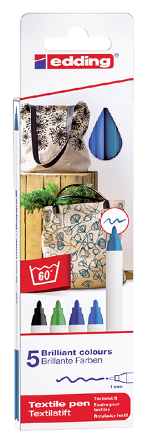 Feutre Textile edding 4600 ogive 1mm couleurs froides assorti 5 pièces