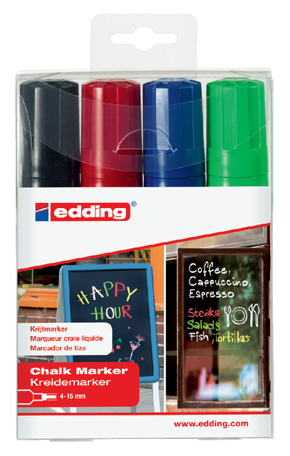Feutre craie edding 4090 Vitre biseau 4-15mm assorti étui 4 pièces
