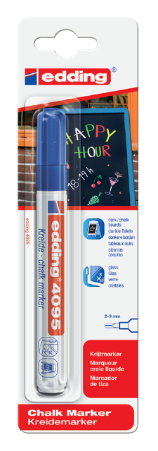 Marqueur craie edding 4095 ogive 2-3mm bleu blister 1 pièce