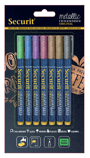 Marqueur craie Securit SMA-100 ogive 1-2mm métallisé assorti 7 pièces