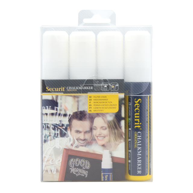 Krijtstift Securit SMA-720 blok wit 7-15mm blister à 4 stuks