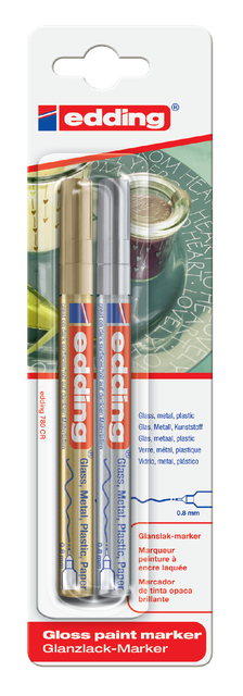 Paintmarker edding 780 op oliebasis 0.8mm goud en zilver blister à 2st