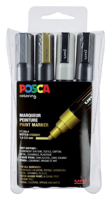 Paintmarker Uni POSCA PC5M medium assorti set à 4 stuks