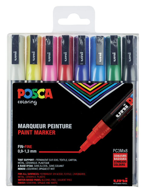 Marqueur peinture Posca PC3M Fin assorti set 8 pièces