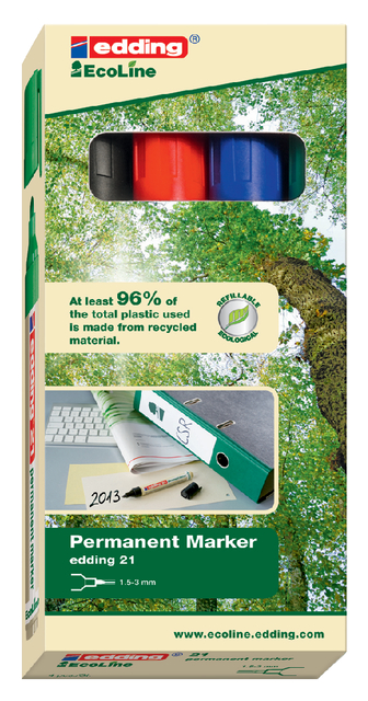 Marqueur edding 21 EcoLine ogive 1.5-3mm boîte 4 pièces assorti