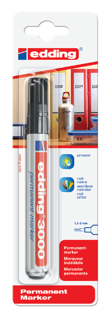 Marqueur edding 3000 ogive 1,5-3mm noir sous blister