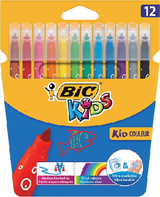 Feutre BIC Kids Couleur Medium assorti étui 12 pièces