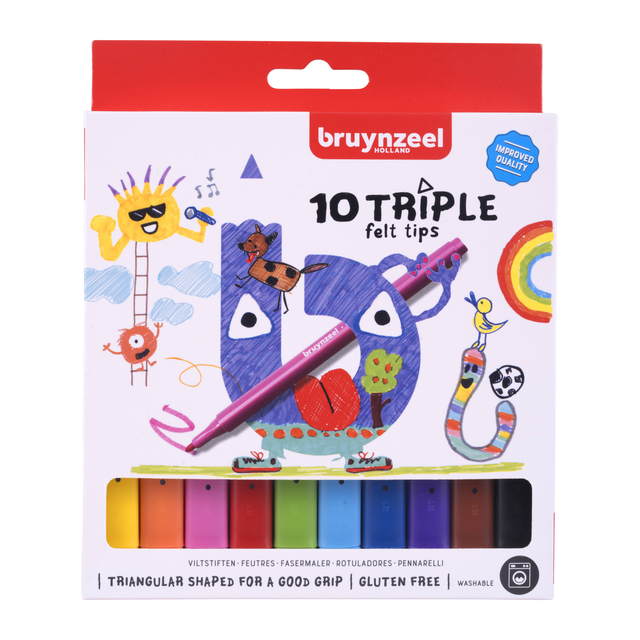 Viltstift Bruynzeel Kids Triple set à 10 kleuren