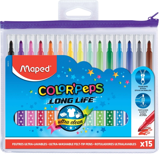 Feutres Maped Color''Peps Long Life 15 pièces assorti