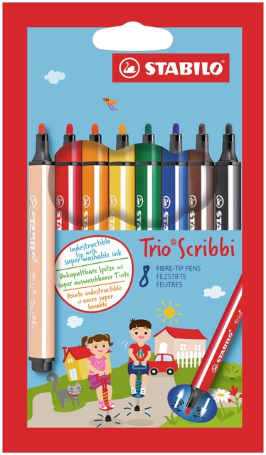 Viltstift STABILO Trio Scribbi 368/8 assorti etui à 8 stuks