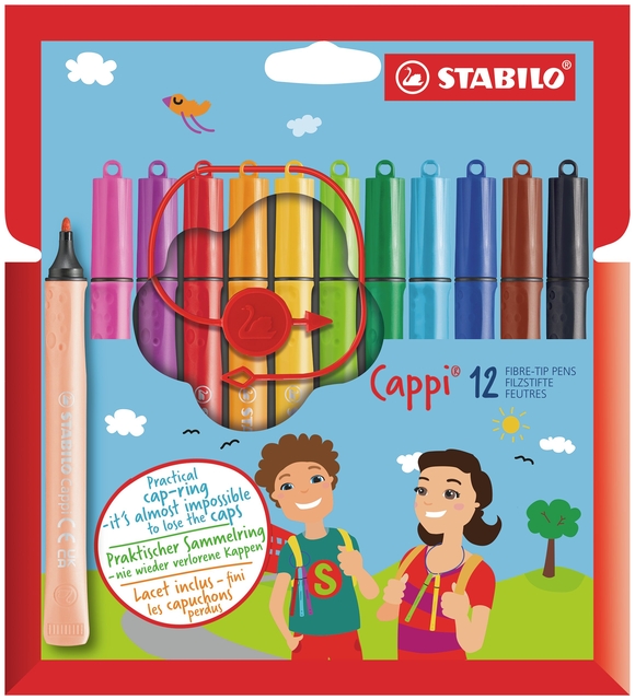 Viltstift STABILO Cappi 168/12 medium assorti etui à 12 stuks