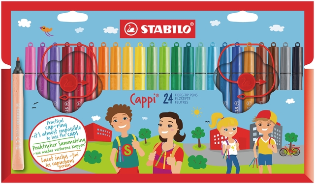Viltstift STABILO Cappi 168/24 medium assorti etui à 24 stuks
