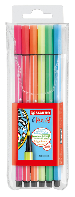 Feutre STABILO Pen 68 Medium Fluo assorti étui 6 couleurs