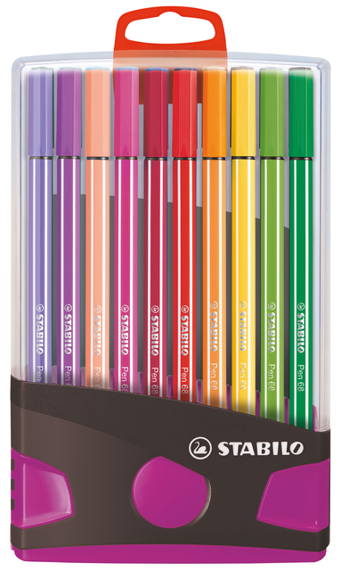 Viltstift  STABILO Pen 68/20 ColorParade in antr/roze etui M ass 20st